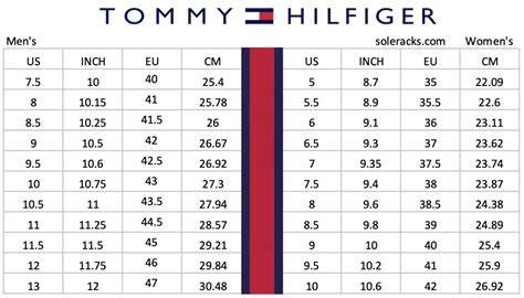 tommy hilfiger shoes size chart